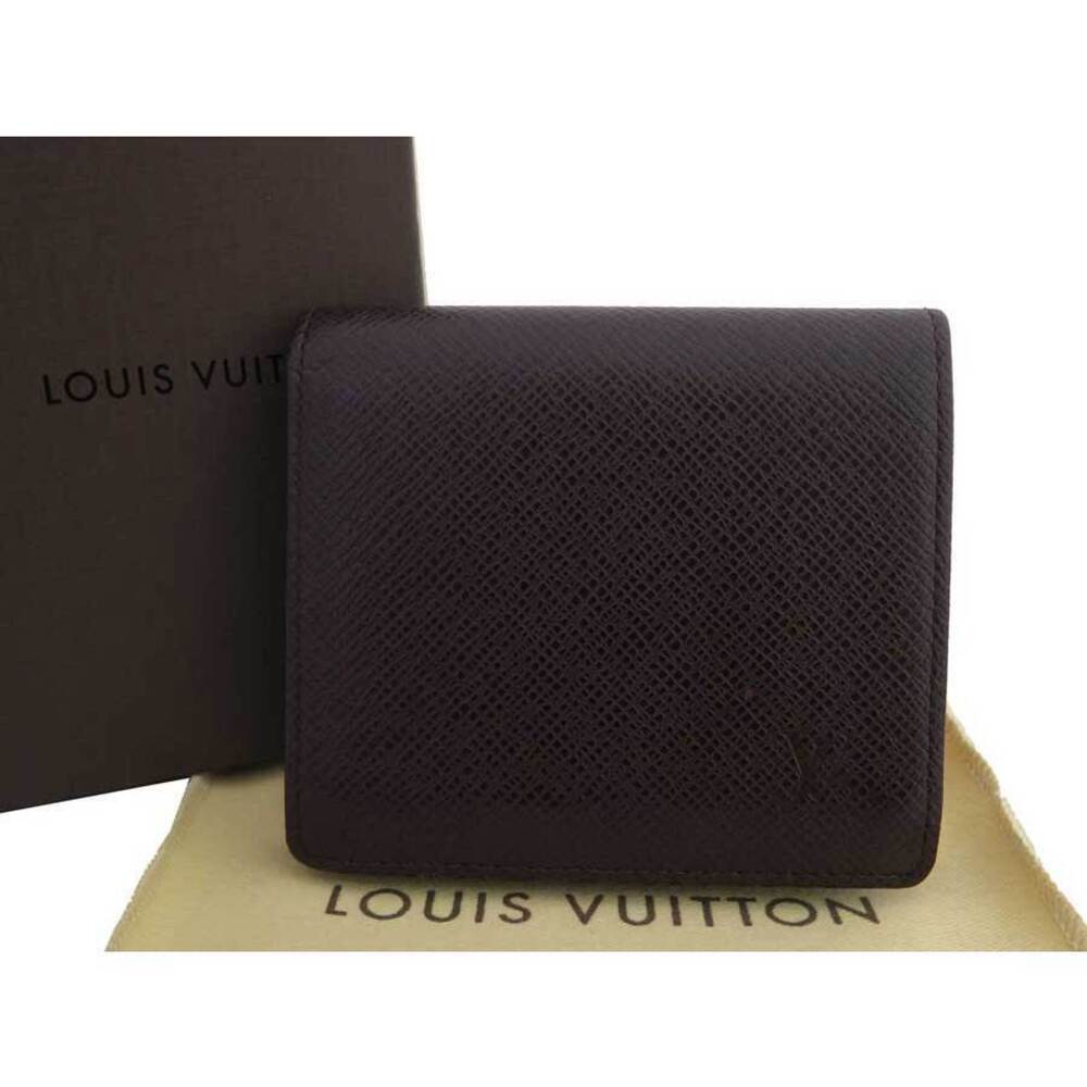 Louis Vuitton Taiga Leather Bi fold Wallet Burgundy Red Compact